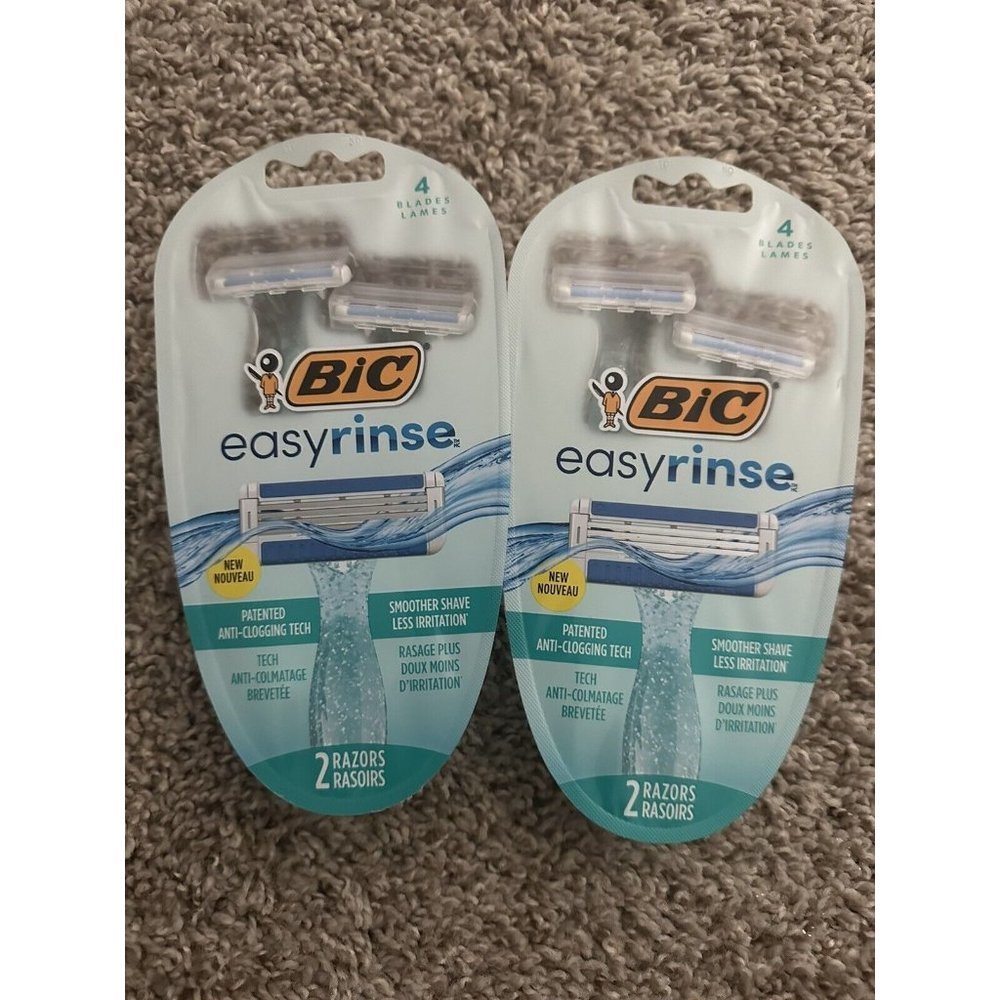 2 BIC EasyRinse Anti-Clogging Women's Disposable Razors 4 Blades 2ct Each